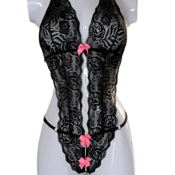 Conjunto encaje negro rosado